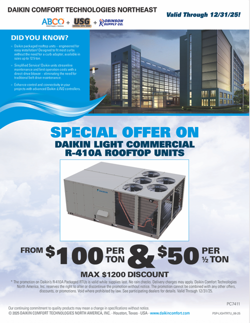 SPECIAL OFFER ON DAIKIN LIGHT COMMERCIAL R-410A ROOFTOP UNITS