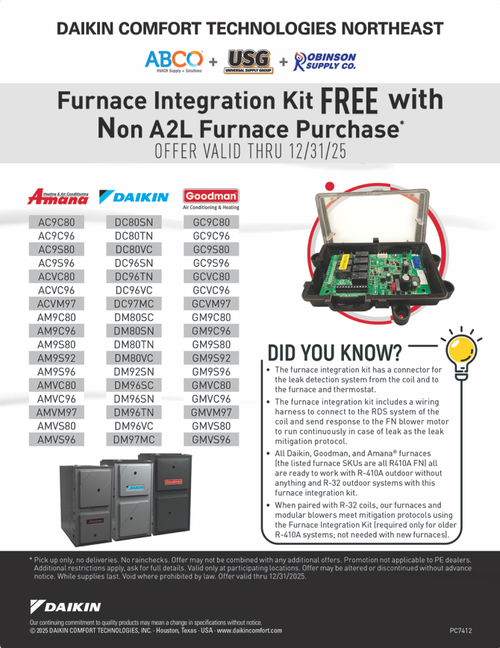 Furnace Integration Kit FREE with Non A2L Furnace Purchase*